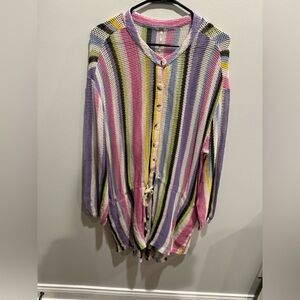 NWOT Free People Pastel Striped Knit Romper Long Sleeves Size L